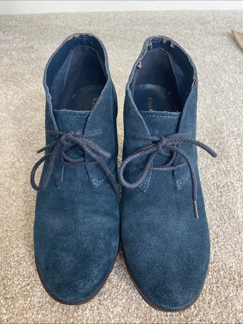 Cole Haan Navy Suede Wedge Oxford Boots